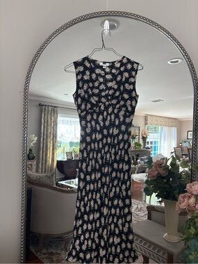 Diane Von Furstenberg Black silk Sleeveless Maxi Dress with Cream Floral Print